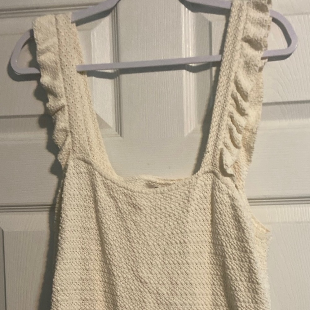 Madewell Bohemian Knit Crocheted Ruffle Strap Cream Top